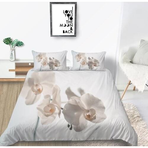 Phalaenopsis Bedding Set King Size Fresh Pure Elegant Duvet Cover White Queen Twin Full Single Double Comfortable Bed Set