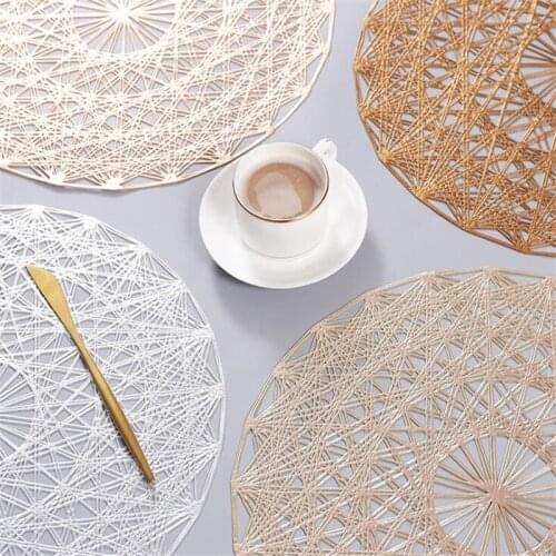 Round PVC Placemats Hollow Waterproof Non Slip Table Mats Heat-insulated Pad Coaster Home Decoration Dinner Placemat