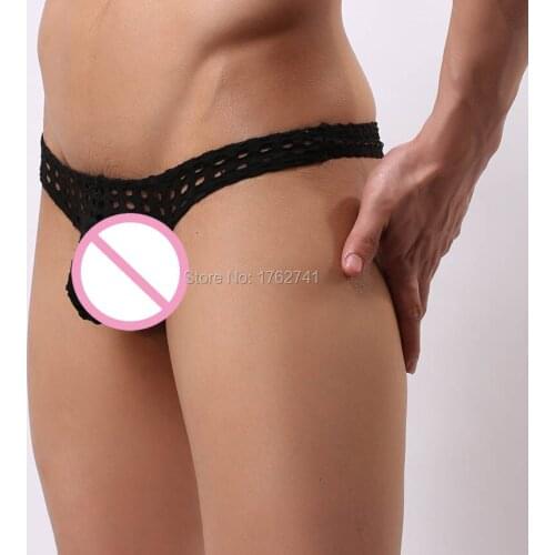 Mens Breathable Transparent Thong Hollow Sexy Gay Men Lingerie Bikini Thongs Pouch Gay Hip Jockstrap T-back Underwear