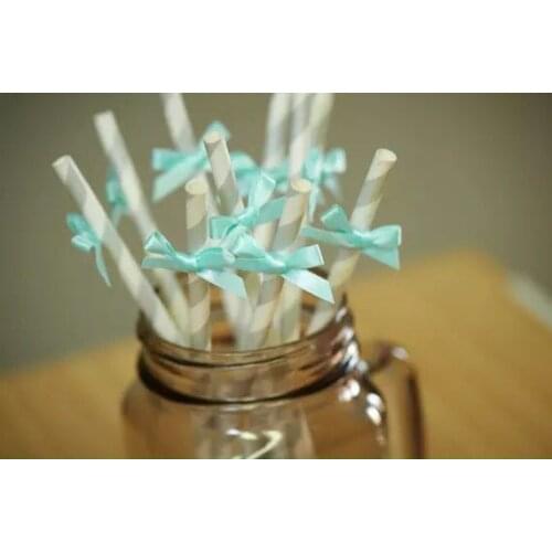 Custom 20pcs silver stripes paper straws Party Supplies wedding Decorations bridal shower birthday decor tiffany blue Eco straws