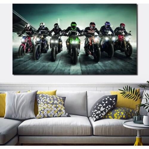 Wall Art Canvas Motorcycle Racing Wallpaper Posters Prints Painting Oil Wall Pictures Modern Living Room Home Decor Framework HD