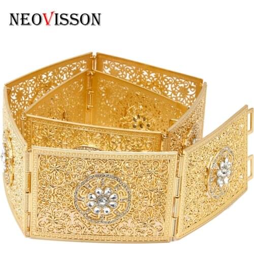 NEOVISSON Algeria Caftan Metal Belt Jewelry for Women Ethnic Wedding Dress Wide Square Buckle Caucasus Palace Robes Waist Chain