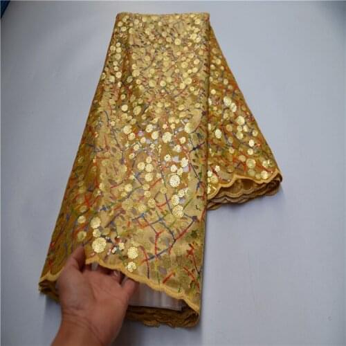 Latest High Quality African Lace Fabric Sequined French Embroidery Tulle Lace Fabric For Nigerian Wedding Party Dress FLP-1152