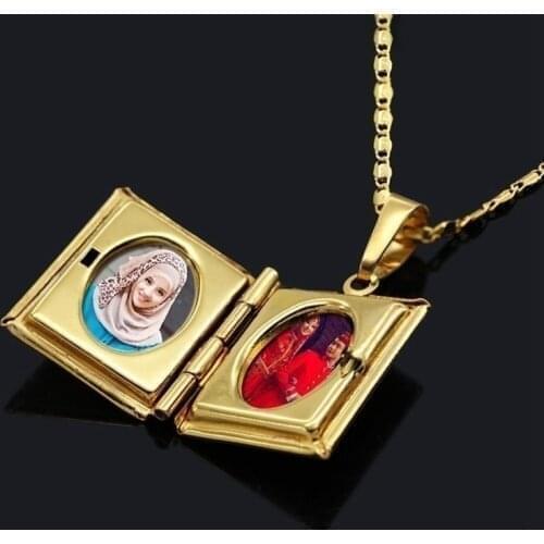 New Religious Islam Muslim Photo Frame Pendant Necklace Womens Necklace Metal Photo Frame Accessories Party Jewelry