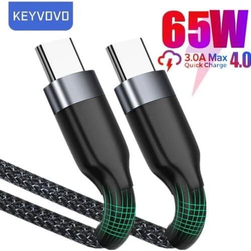 PD 65W USB C to USB Type C Cable Quick Charge 4.0 for Xiaomi Redmi Note 8 For MacBook iPad Pro 2020 USBC Type-C Fast Charging