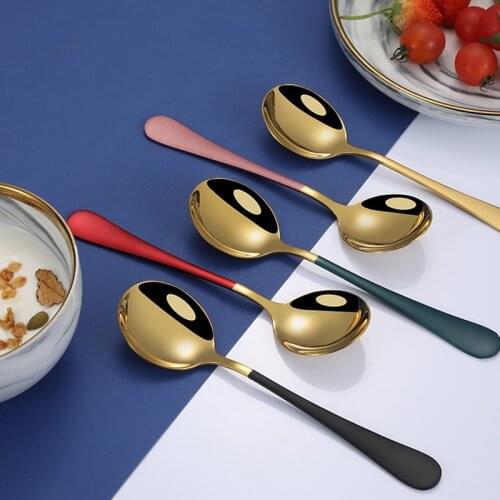 1pcs Dinnerware Stainless Steel Multicolor Mug Cup Accessories Round Head Spoon Fashion Round Spoons Korean Style