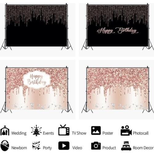 Pink Black Glitter Tassel Backdrops Photo Background Decors for Birthday Party Portrait Photography Video Props Photocall
