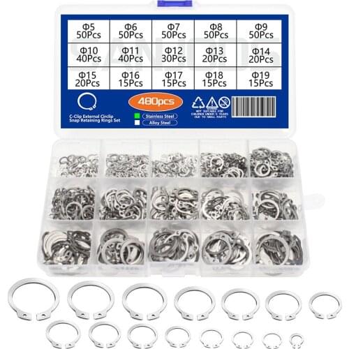 SANJODS C Clip External Circlip Snap Retaining Rings Set Stainless Steel Alloy Steel C-clip Washers Snap 5-19mm Assortment Kit