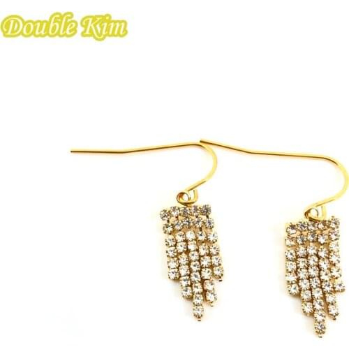 Tassel Stud Earrings Copper Material Micro Inlay Zircon Earrings Gold Plated Korean European RetroTrendy Women Jewelry Gif