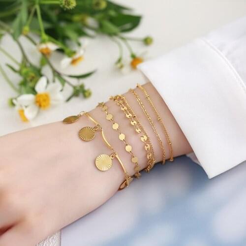 Chic 1/2/3pcs/set Gold Color Stainless Steel Chain Bracelets for Women,Casual Beach Holidays Wrist Jewelry,Length Adjustable