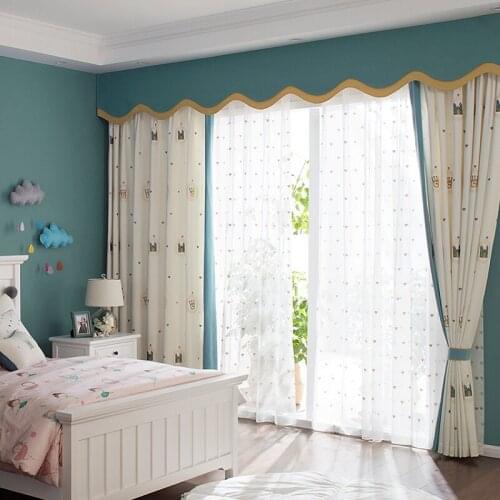 Modern Curtains for Living Room Bedroom Cotton and Linen Castle Crown Embroidery Stitching Childrens Room Curtain Customization