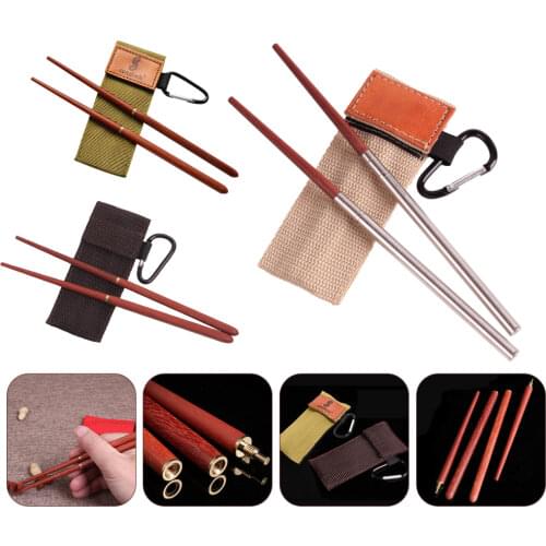1 Pair Wood Stainless Steel Folding Chopsticks for Travel Outdoor Camping Picnic Foldable Retractable Chopsticks Tableware