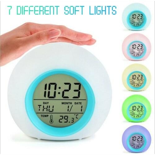 7 Colors Changing Night Light LED Digital Alarm Clocks Kids Cute Cartoon Alarm Clock Student Desk Watch With Thermometer