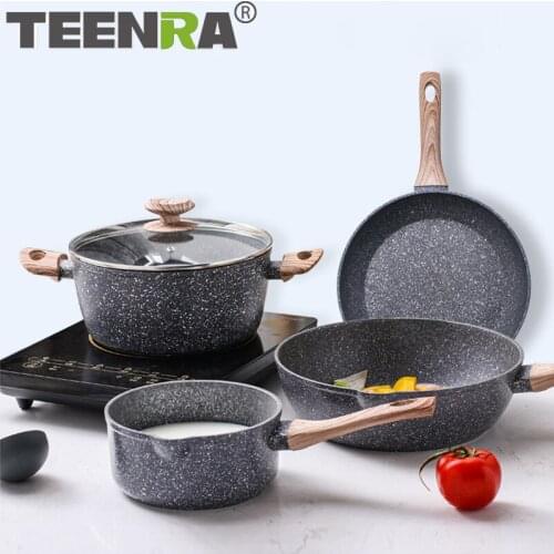 TEENRA 7Pcs Non-stick Cookware Set Medical Stone Saucepan Heat Resistant Steak Frying Pans Cooking Milk Pot kitchen Egg Ham Pots