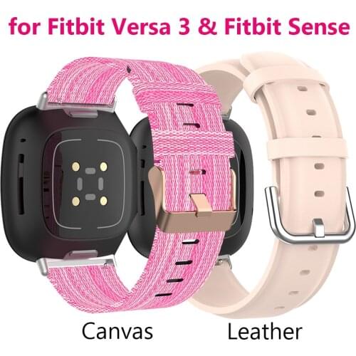 Fitbit Sense Slim Woman Bands for Fitbit Versa 3 Strap Genuine Leather Watchband Nylon Replacement Wristband Bracelet Slim Thin