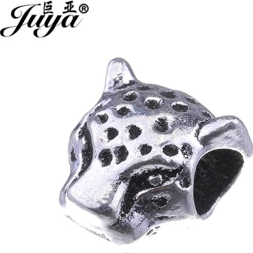 JUYA High Quality Metal Leopard Head Beads Suppliers 11.5x10.7mm Bracelet Necklace DIY Making Craft Spacer Bead Charms AQ0426