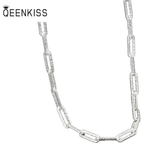 QUEENKISS NC627 Fion Jewelry Wholesale Fashion Lady Girl Birthday Wedding Simple And Cold Square 18KT Gold White Gold Necklace