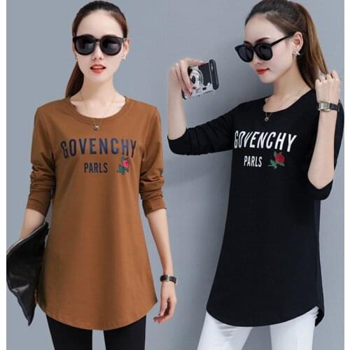Fat mm long sleeve T-shirt womens long 2019 autumn cotton blouse plus hypertrophy code base T-shirt