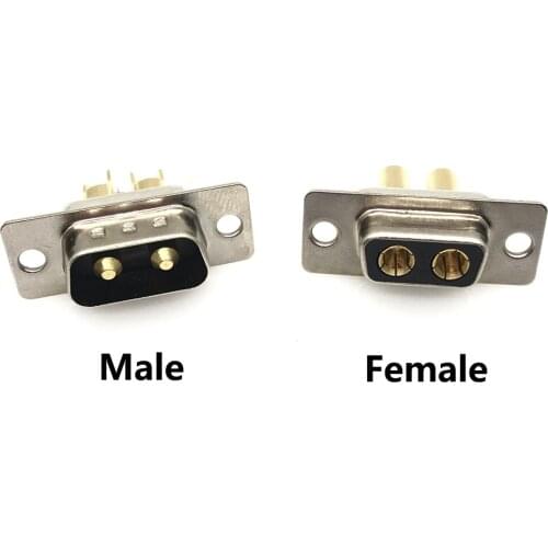 1PCS 2W2 30A 2 PIN Gold plated MALE FEMALE high current CONNECTOR D-SUB adapter solder type 2pin plug socket Welding high power