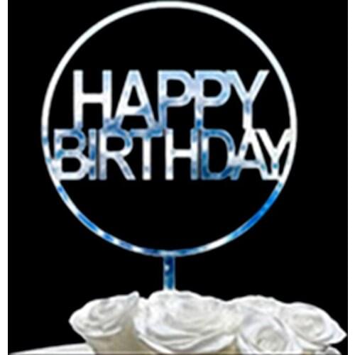 1pc Mirror silver gold acrylic Cake Topper Happy Birthday Cake Flags birthday party Baking Decoration Supplies