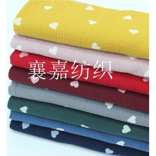 100*135cm Fabric Drape Cotton and Linen Double Gauze Crepe Baby Clothes Fabric Ladies Skirt Sleepwear Fabrics Heart Printed