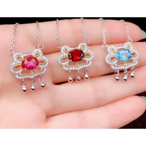 2020 new natural garnet topaz pendant for women silver necklace birthday party gift real 925 silver natural gem certified