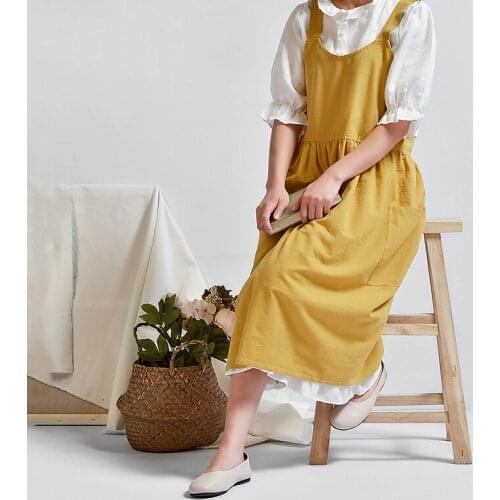 2021 Nordic Simple Florist Apron Cotton Linen Gardening Coffee Shops Village Kitchen Aprons For Cooking Baking Restaurant Apron