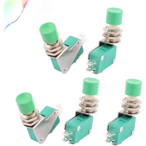5Pcs 15A 125/250VAC 1NO 1NC SPDT Push Button Type Miniature Switch Green