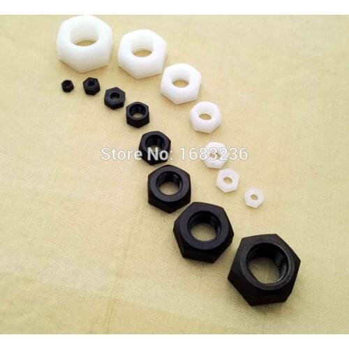 50pcs Black White High Quantity Nylon Plastic Metric Thread Hex Hexagon Flat HeadNut For M2 M3 M4 M5 M6 M8 M10 M12 Bolt Screw