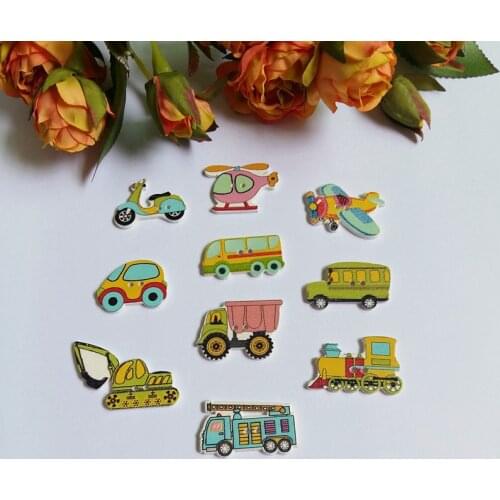 50pcs/lot 2 Holes Mixed Cars and Aircraft Natural Wood Buttons for Craft/Scrapbooking craft accessories wholesale