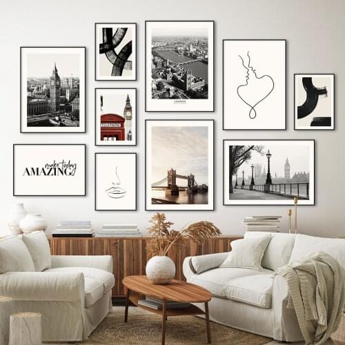 London City Big Ben Thames Black White Abstract Wall Art Canvas Painting Nordic Posters And Prints Wall Pictures For Living Room