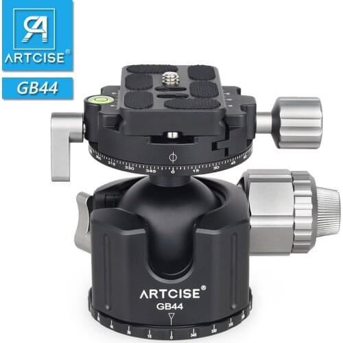 ARTCISE GB44 Panoramic Tripod Ball Head Low Profile Tripod Head Ballhead for Camera Double U Notch Damping Fine Tuning 44mm Ball