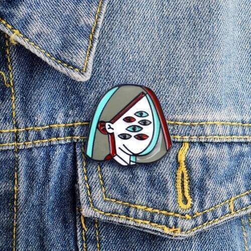 XEDZ Cartoon Mysterious Girl Six Eyes Multiple Avatar Enamel Brooch White Shirt Backpack Hat Lapel Brooch Metal Badge Jewelry