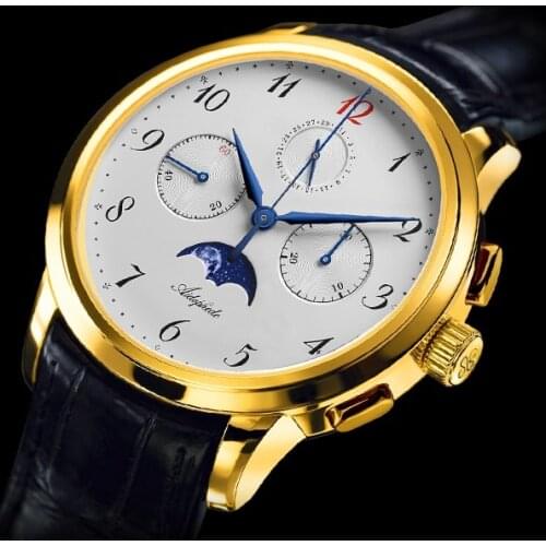 Original Aidophedo Mens Pilot ST1908 Chronograph Watch Calendar Sapphire 1963 Seagull Movement Men Watches Moonphase Business