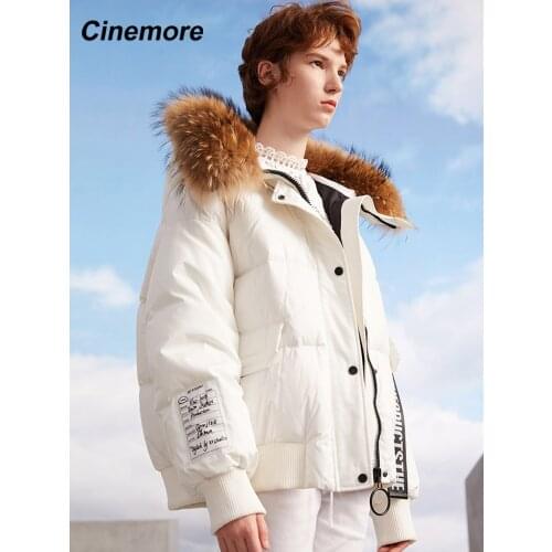 CINEMORE Women Winter Parka Flight Jacket Fur Collar Female Down Coat Lady Warm Overcoat Fashion Adjustable Short Hooded Y-18866