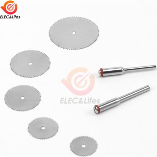6Pcs/set Stainless Steel Slice Metal Cutting Disc with 1 Mandrel for Dremel Rotary Tools 16 18 22 25 32mm Cutting Disc