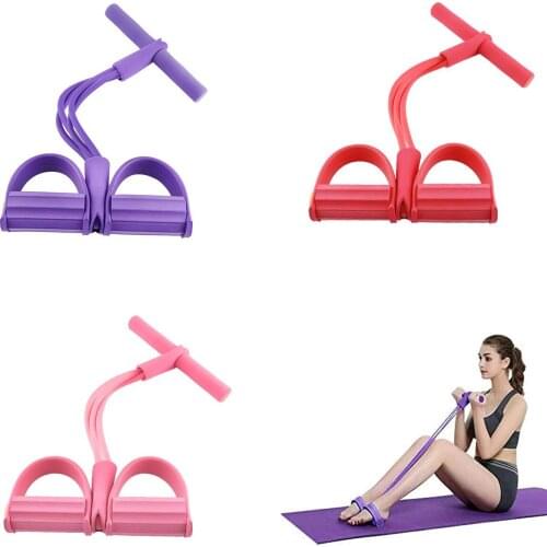 Pedal Resistance Band 4-Tube Natural Latex Sit-up Bodybuilding Expander Elastic Pull Rope Fitness Equipment for Waist Arm Yoga