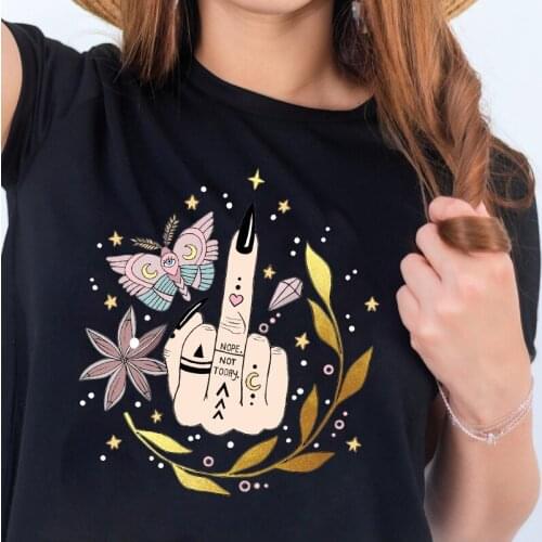 Colored Nope Not Today Middle Finger T-shirt Celestial Luna Moth Witch Gothic Tshirt Aesthetic Witchy Woman Graphic Tee Top