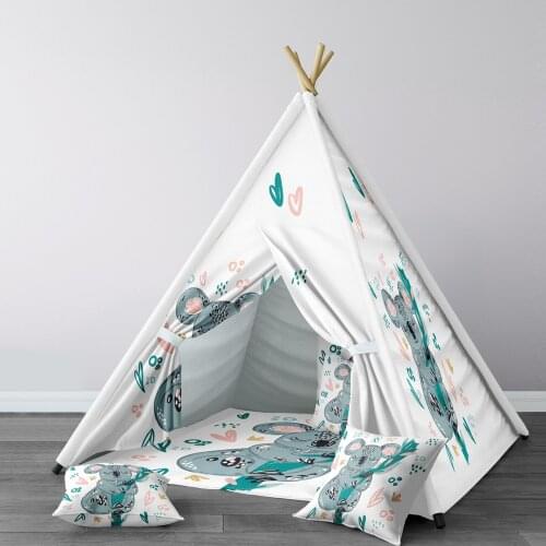 Play Tent for Kids Wigwam Portable Indoor Playground Tents Children Bedrooms White Koala Love Model 178