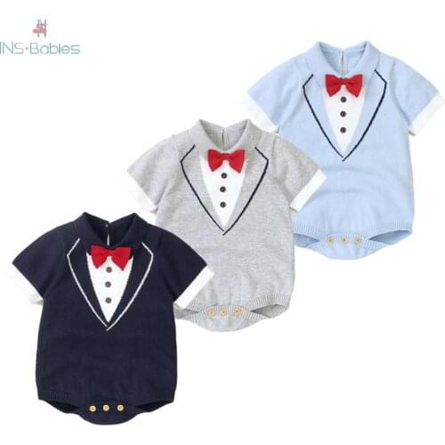 Childrens Clothing Baby Bodysuit Summer Jumpsuit Kid Cotton Clothing Boys Short Sleeves Body Suit Male Infant Bow Tie Body Suit