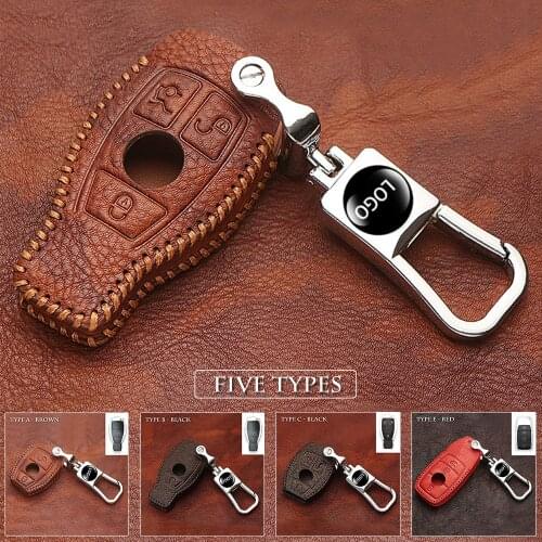 Leather Car Key Cover Keychain Case for Mercedes Benz W203 CLS CLA GL R SLK AMG A B E C S Class Remote Holder Car Accessories