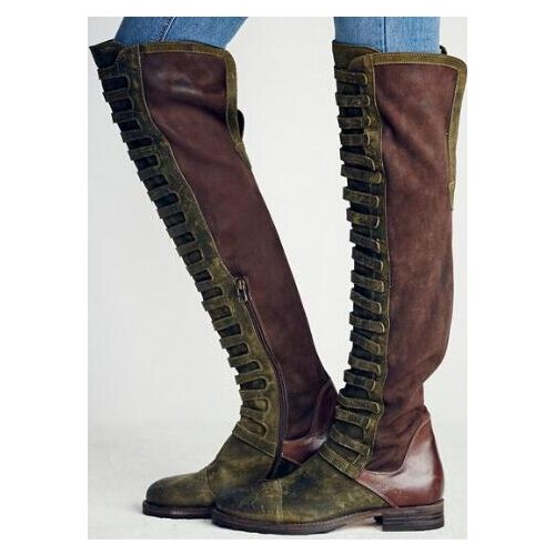 New Arrival Women Shoes Spring Knee High Boots Flat Heel Shoes Casual Fashion Motorcycle Boots Straps Cover Ladies Knight Boots