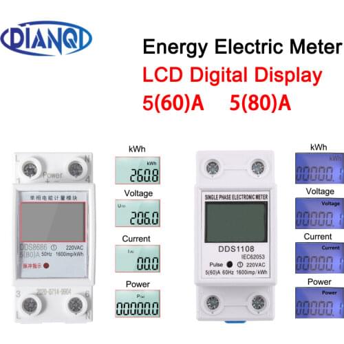 80A Din rail Single Phase Two Wire LCD Digital Display Power Consumption Energy Electric Meter kWh AC 220V 230V 50Hz/60Hz