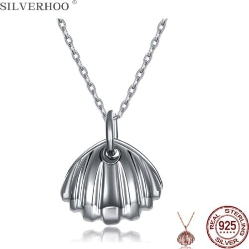 SILVERHOO 925 Sterling Silver Pendant Necklaces For Women Shell Modelling Necklace Anniversary New Fine Jewelry Simple Gift