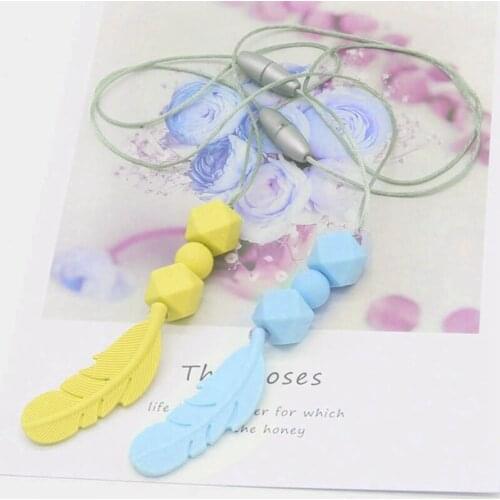 Feather Teether Necklace Baby Molar Stick Silicone Necklace Bites Toys for Baby Infants Safety BPA Free Teether Toys
