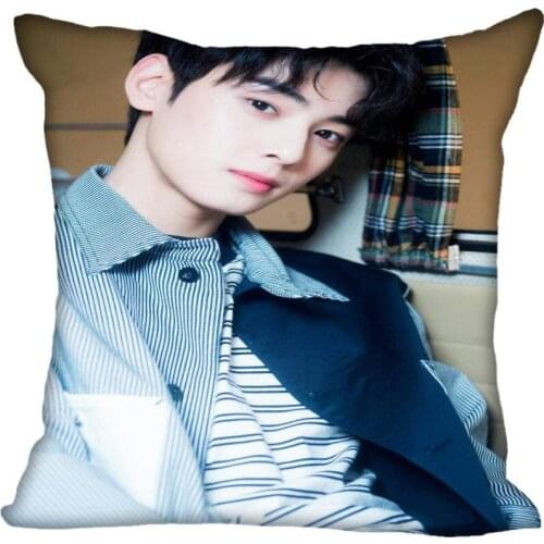 Fan Xi Hot Custom KPOP Astro Cha EunWoo Printed Silk Square Pillowcase Home Decorative zipper Satin Pillowcases (One Side)