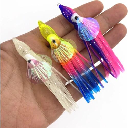 5pcs*7cm OctopusLure with Gill Calamar Jigging Fishing Lure Sea Fishing Wobbler UV Glow Soft Lure Squid Skirt Fishing