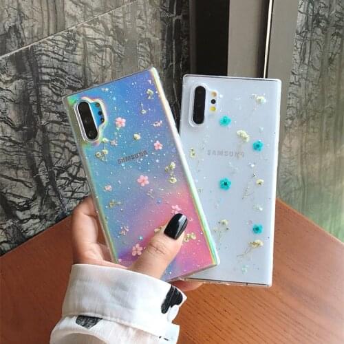 Glitter Real Flowers Dried Transparent Soft TPU Silicone Case Cover For Samsung S9 PLUS S10E Clean Case For Note8 9 10PLUS Cover