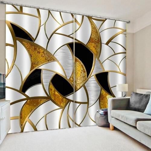 Luxury Blackout 3D Window Curtains For Living Room Bedroom Golden geometry curtains