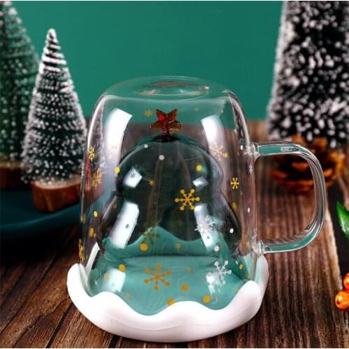 Christmas Tree Glass Cup Coffee Mugs Drinking Insulation Double Wall Glass Cup Creative Festival Gift for Friend Kid Drinkware